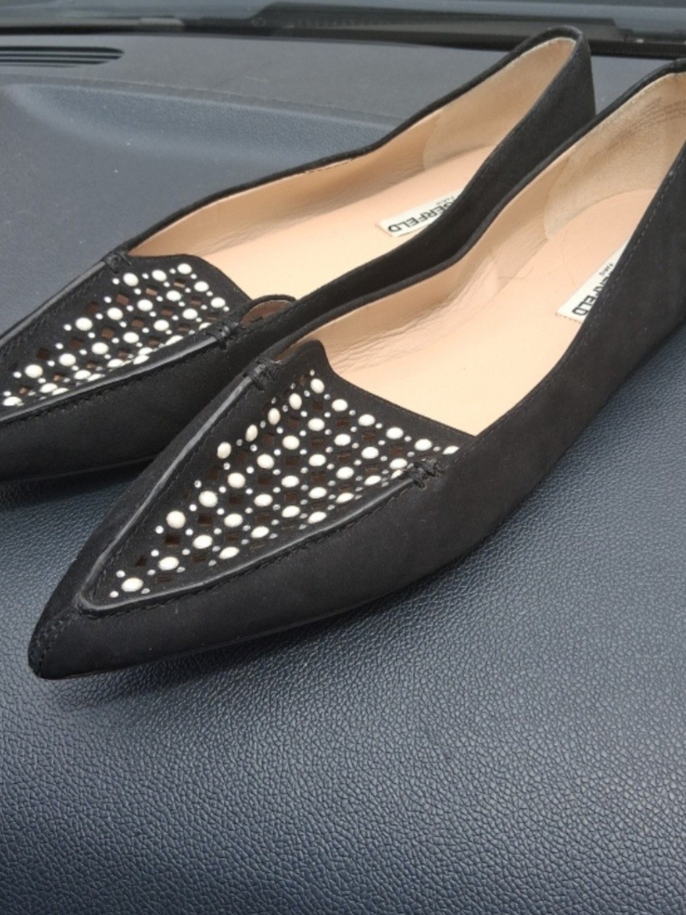 Karl Lagerfeld Black Multi, Suede,Rhinestone, Flats Pointed-toe,